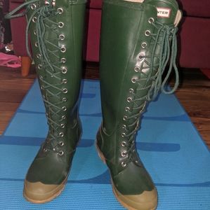 Hunter Watling Gloss Green Lace Rain Boots Sz 6